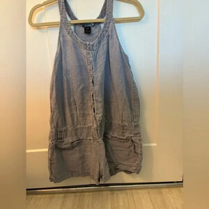 MODA INTERNATIONAL Victorias Secret Linen Romper Shorts Sz 4 Blue Sleeveless